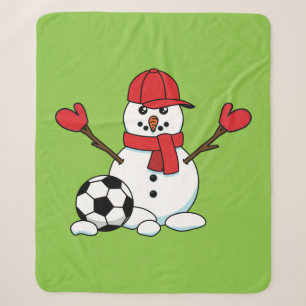 Cobertor Sherpa Snowman engraçado com bola de futebol