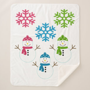 Cobertor Sherpa Snowman Flocos de neve Flocos de inverno Decoração