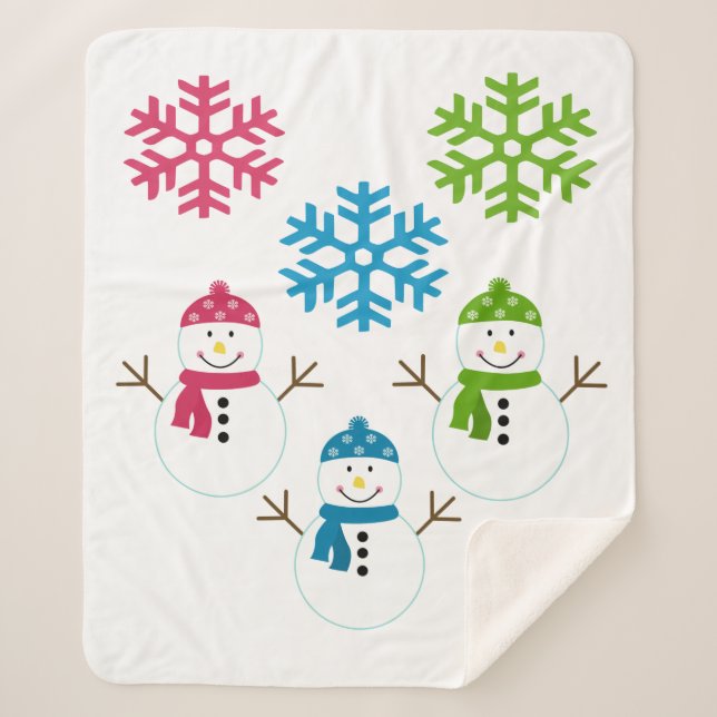 Cobertor Sherpa Snowman Flocos de neve Flocos de inverno Decoração (Frente)