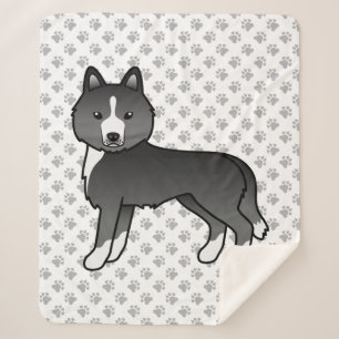 Cobertor Sherpa Sobretudo Cão de Cartoon Negro Siberiano Cachorro