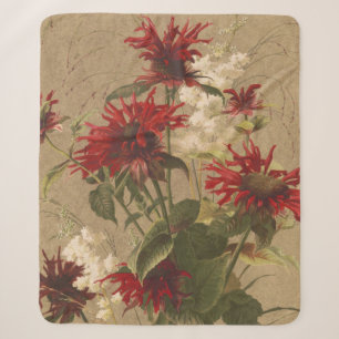 Cobertor Sherpa Sofisticado Vermelho e Floral Burgundy Contra Bege