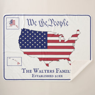 Cobertor Sherpa Somos a família Pessoas USA Stars & Stripes Map Nm