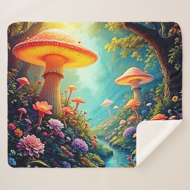 Cobertor Sherpa Sonho Encantado de Floresta de Mushroom (Frente (Horizontal))