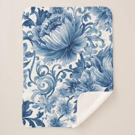 Cobertor Sherpa Sonhos Azuis | Chinoiserie Floral em Aquarela