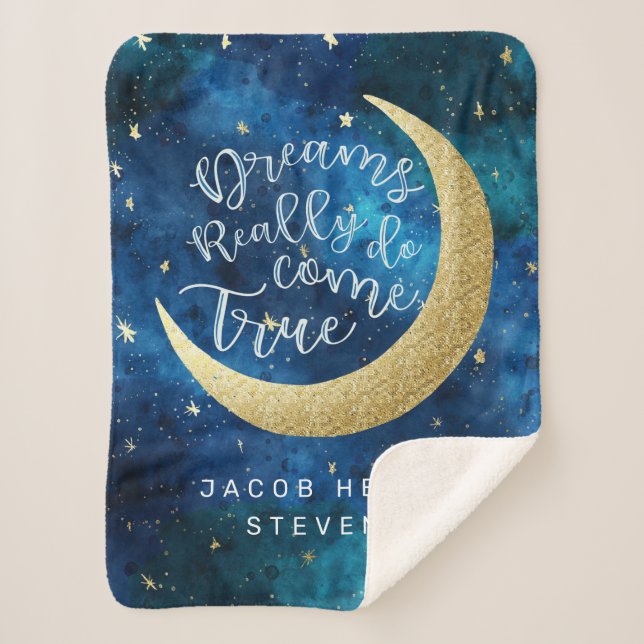 Cobertor Sherpa Sonhos Realmente Vêm Verdadeiras Lua e Estrelas No (Frente)