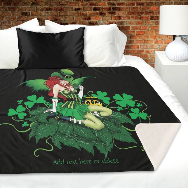Cobertor Sherpa Sorte Verde Irlandês Fada Cabelo Vermelho Trevo (Criador carregado)