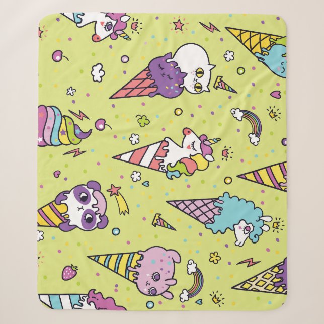 Cobertor Sherpa Sorvete pop Cute: Padrão Animal (Frente)