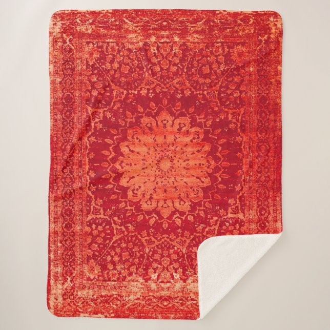 Cobertor Sherpa Souk Sunset: Padrão Marraquexe Laranja marroquino (Frente)