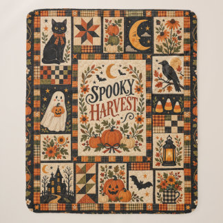 Cobertor Sherpa Spooky Harvest Vintage Halloween Patchwork