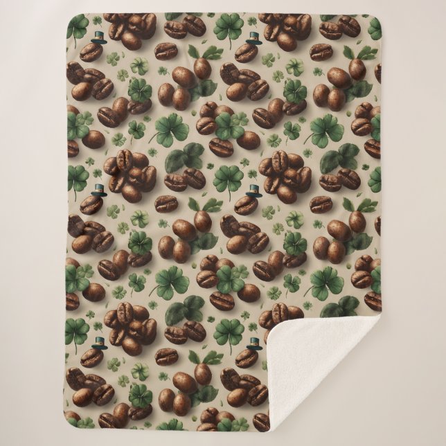 Cobertor Sherpa St. Patrick’s Day Coffee & Shamrock Pattern (Frente)