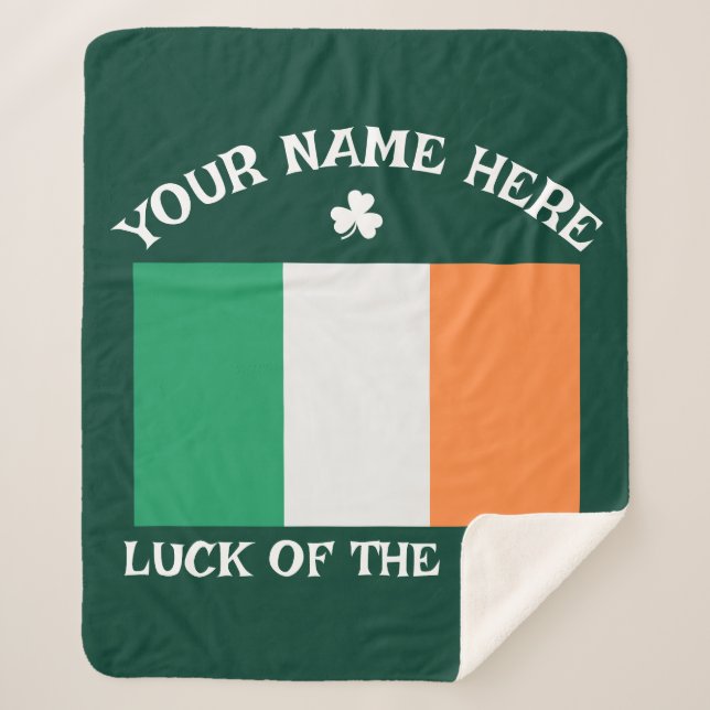 Cobertor Sherpa St Patrick's Day Ireland Flag Custom Name Shamrock (Frente)
