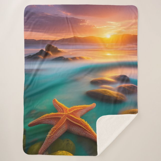 Cobertor Sherpa Starfish na praia em Sunrise (Frente)