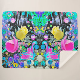 Cobertor Sherpa Stargazer Lily, Rosa e Colagem de Hibiscus Rosa