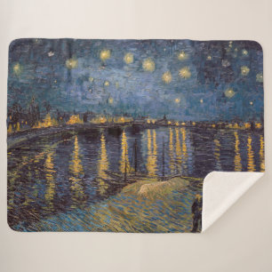 Cobertor Sherpa Starry Night Over Rhone River por Vincent Van Gogh
