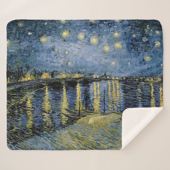 Cobertor Sherpa Starry Night Vincent van Gogh (Frente (Horizontal))
