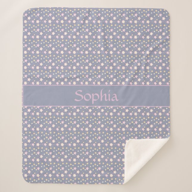 Cobertor Sherpa Sterne Muster rosa grau (Frente)
