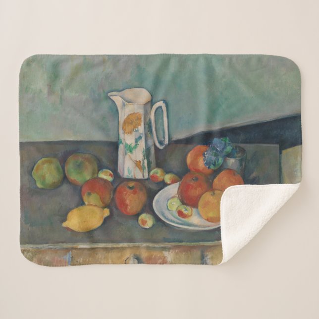 Cobertor Sherpa Still Life, Milk Jug and Fruit on a Table, Cezanne (Frente (Horizontal))