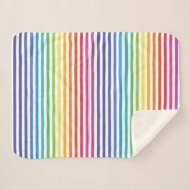 Cobertor Sherpa Stripes Horizontais do Arco-íris Branco (Frente (Horizontal))