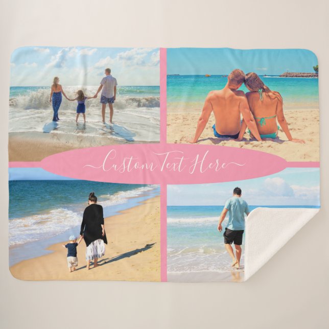 Cobertor Sherpa Sua Colagem de Fotos Sherpa Blanket com Texto Pers (Frente (Horizontal))