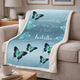 Cobertor Sherpa Sublime Gorgeous Aqua Turquoise Borboletas Sherpa