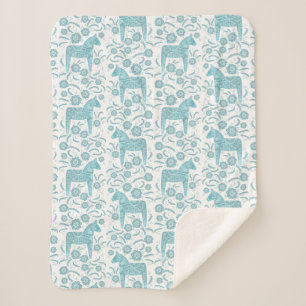 Cobertor Sherpa Sueco Dala Horse Teal e White Sherpa Blanket