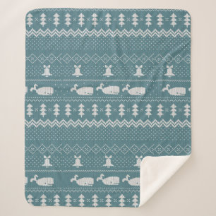 Cobertor Sherpa Suéter de Natal - Baleia de Casca Mantida