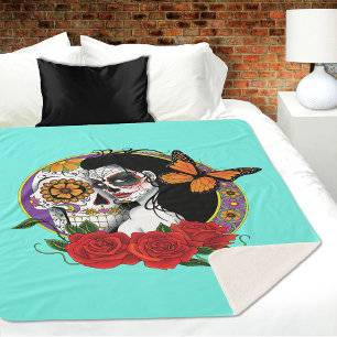 Cobertor Sherpa Sugar Skull Art Nouveau