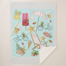 Cobertor Sherpa Summer Beach Vibes em Azul