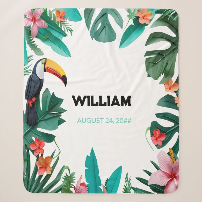 Cobertor Sherpa Summer Floral Custom Name Nursery (Frente)