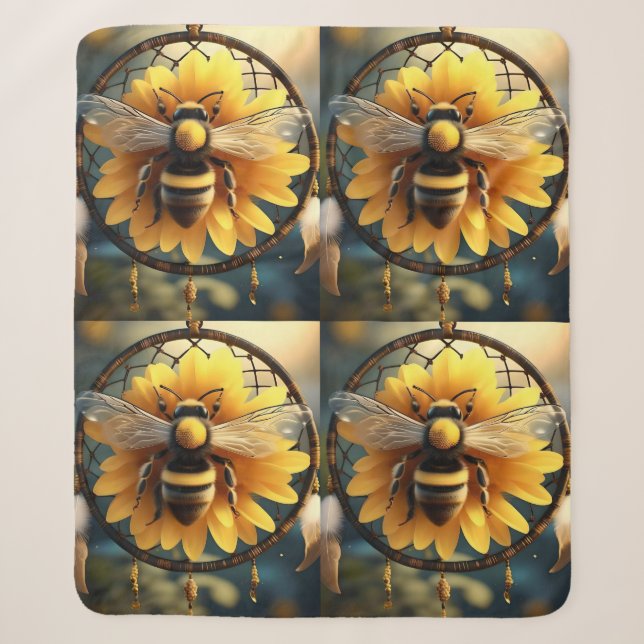 Cobertor Sherpa Sunflower Bee Dreamcatcher, (Frente)