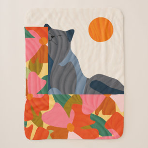 Cobertor Sherpa Sunny Garden Cat