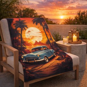 Cobertor Sherpa Sunset de carro vintage - Presente para os pavimen