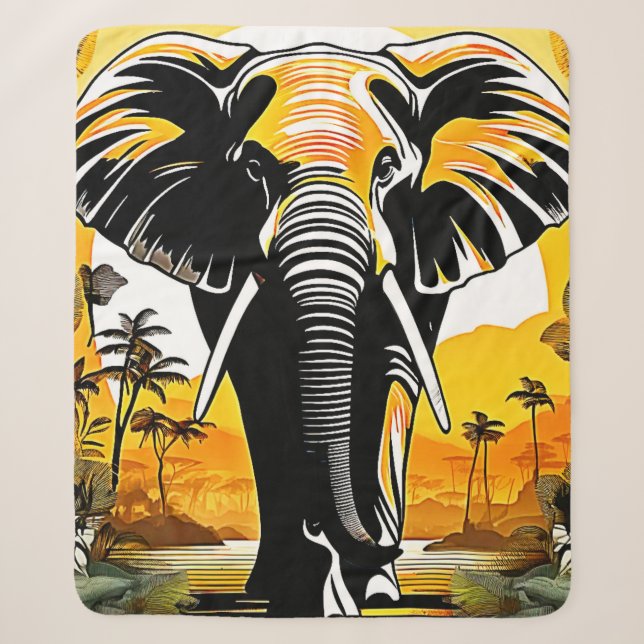 Cobertor Sherpa Sunset de Elefante Majestoso (Frente)
