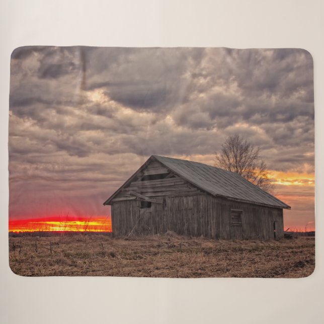 Cobertor Sherpa SUNSET na FAZENDA (Frente (Horizontal))