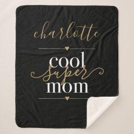 Cobertor Sherpa Super Mãe Legal Personalizada Preto e Dourado