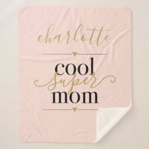 Cobertor Sherpa Super Mãe Legal Rosa Bege e Dourado Personalizado