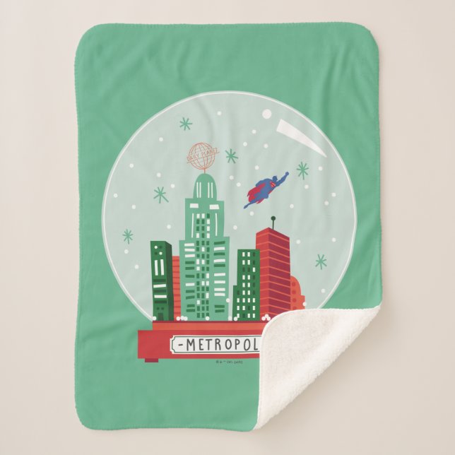 Cobertor Sherpa Superman Metropolis Snow Globe Gráfico (Frente)