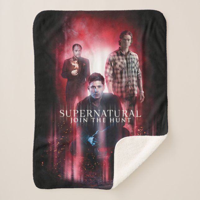 Cobertor Sherpa Supernatural Crowley, Dean e Sam (Frente)
