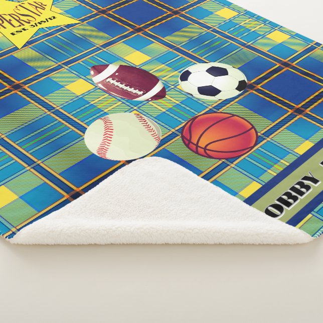 Cobertor Sherpa Superstar Tartan Azul Amarelo (3/4)