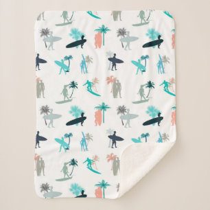 Cobertor Sherpa Surfers and Palm Trees Pattern