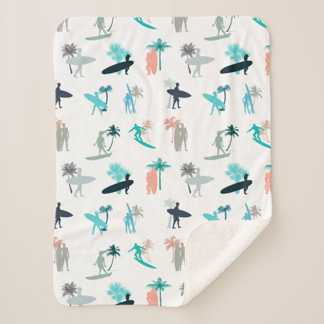 Cobertor Sherpa Surfers and Palm Trees Pattern (Frente)