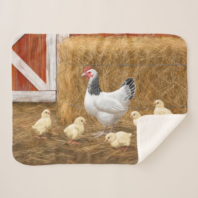 Cobertor Sherpa Sussex Chicken Mama Hen e Pintinhos (Frente (Horizontal))