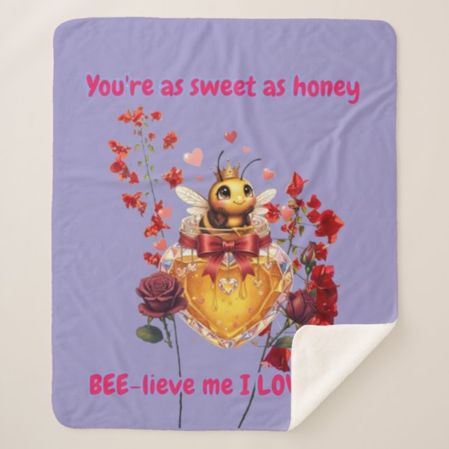Cobertor Sherpa Sweet BEE mine-BEE lieve me i love you (Frente)