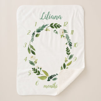 Cobertor Sherpa Sweet Greenery Baby Name Monthly Milestone Foto