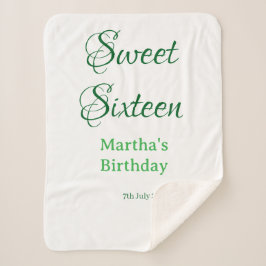 Cobertor Sherpa Sweet Sixteen green name date calligraphy boho ret