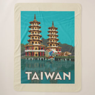 Cobertor Sherpa Taiwan Dragão E Pagodas De Tigre