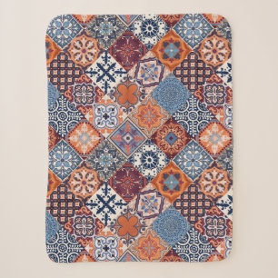 Cobertor Sherpa Talavera Azulejos Céu Laranja Azul Marinho Vermelh