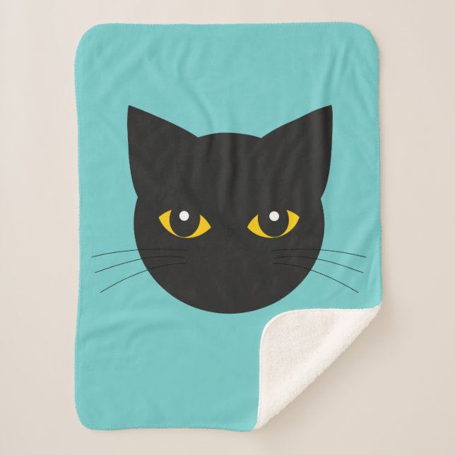 Cobertor Sherpa Tampa do rosto de gato preto (Frente)