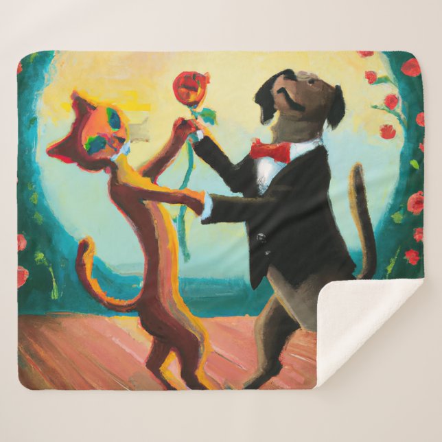 Cobertor Sherpa Tango Dançante de Gato e Cão no Dance Club, Arte A (Frente (Horizontal))
