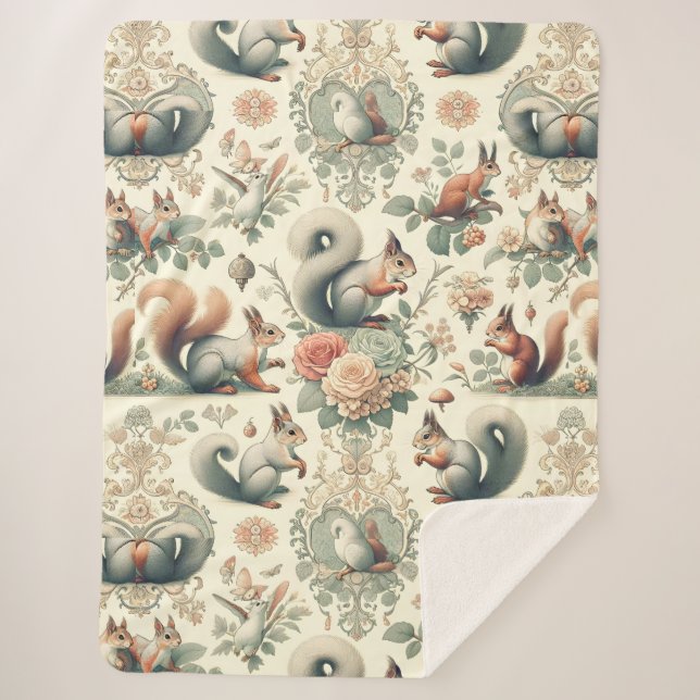 Cobertor Sherpa Tapeçaria do Esquilo da Floresta Vitoriana (Frente)